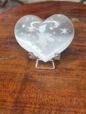 Selenite Puffy Heart  Crystal With Fairy 3 In